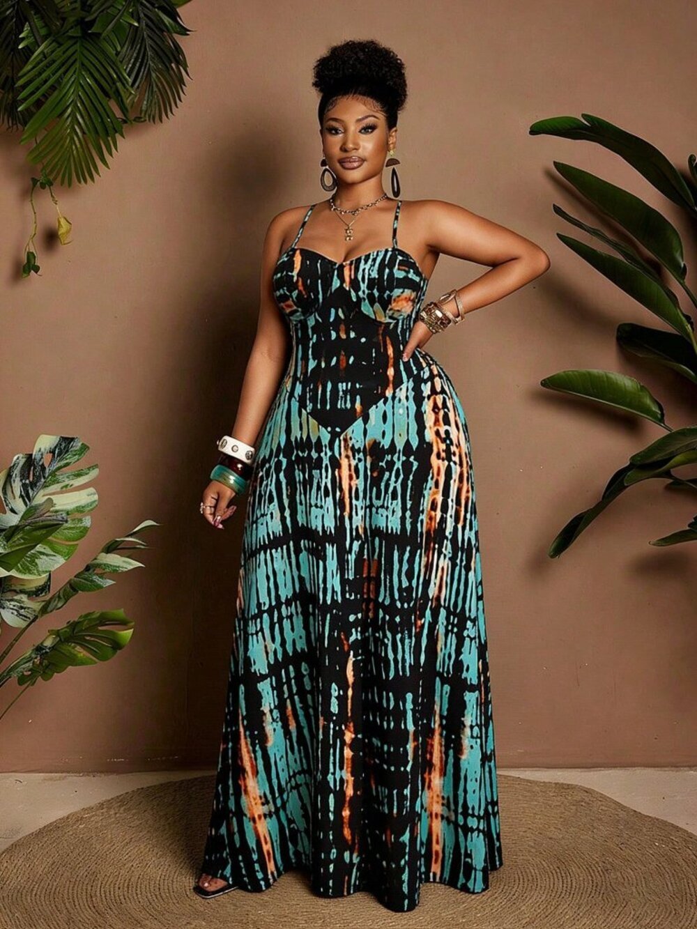 multicolor Boho Women's Plus Size tie dye Printed Sexy Off-Shoulder maxi Dress